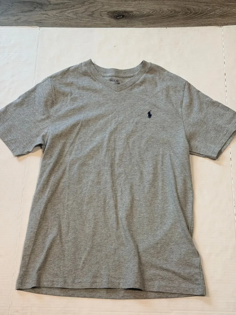Polo Ralph Lauren Boys L 14-16 Gray V Neck T Shirt Pony Logo Cotton Made India